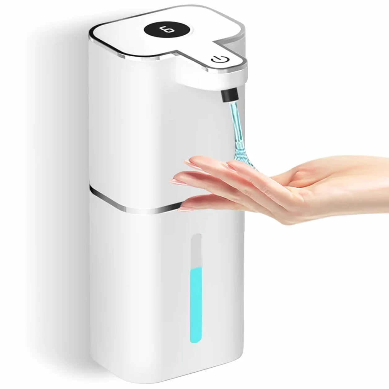 400ML Dispenser Sapone Automatico con Sensore con 2 ganci e cavo USB, 6 Livelli Regolabili Dispenser Sapone Bagno a Muro Bianco, IPX5 Impermeabile per Cucine, Bagno, Hotel, Ufficio, Servizi Iigienici