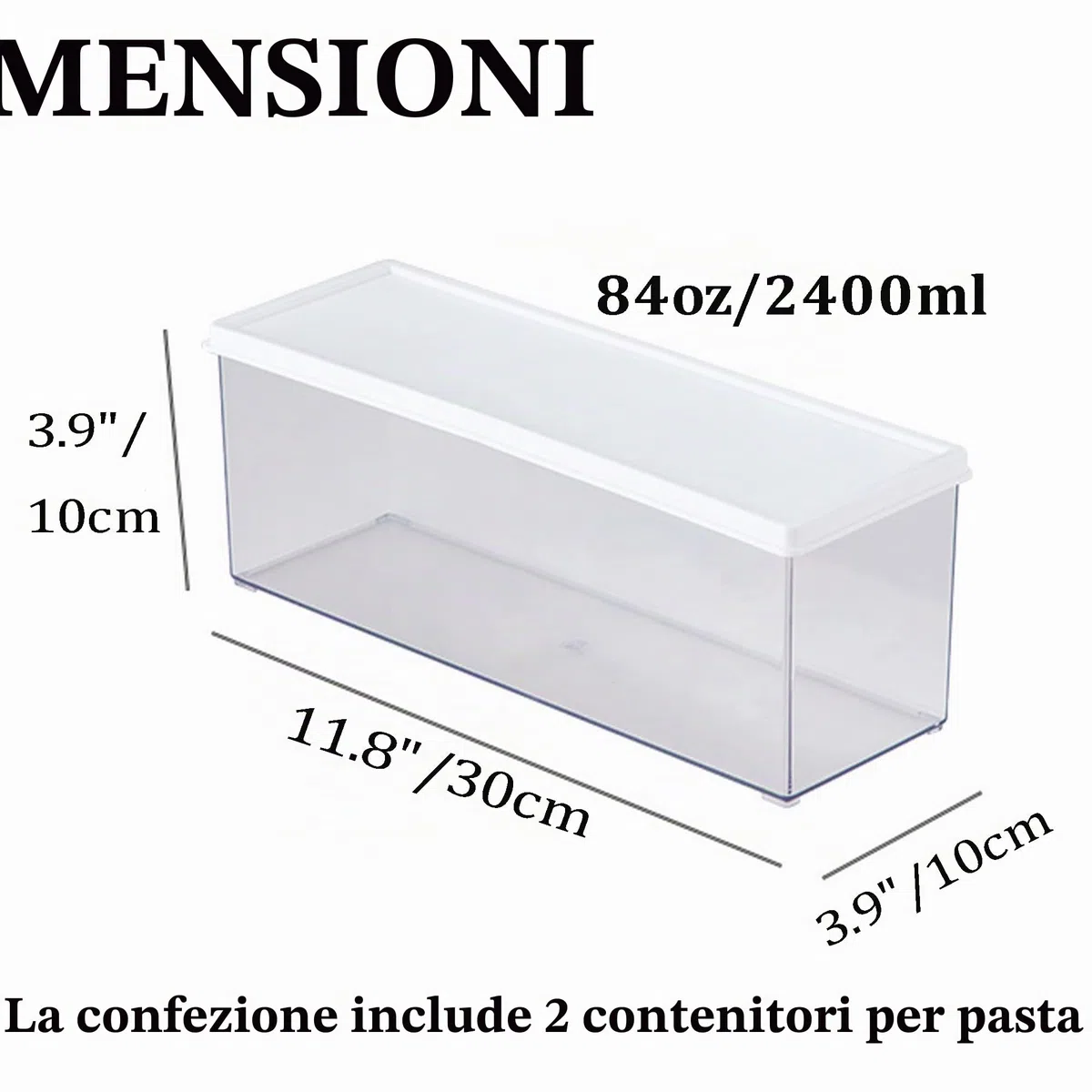 Hanobe Contenitori per pasta per dispensa, grandi contenitori per spaghetti, noodle e lasagne, 2 contenitori rettangolari in grigio trasparente con coperchio di chiusura, cucina, piano di lavoro