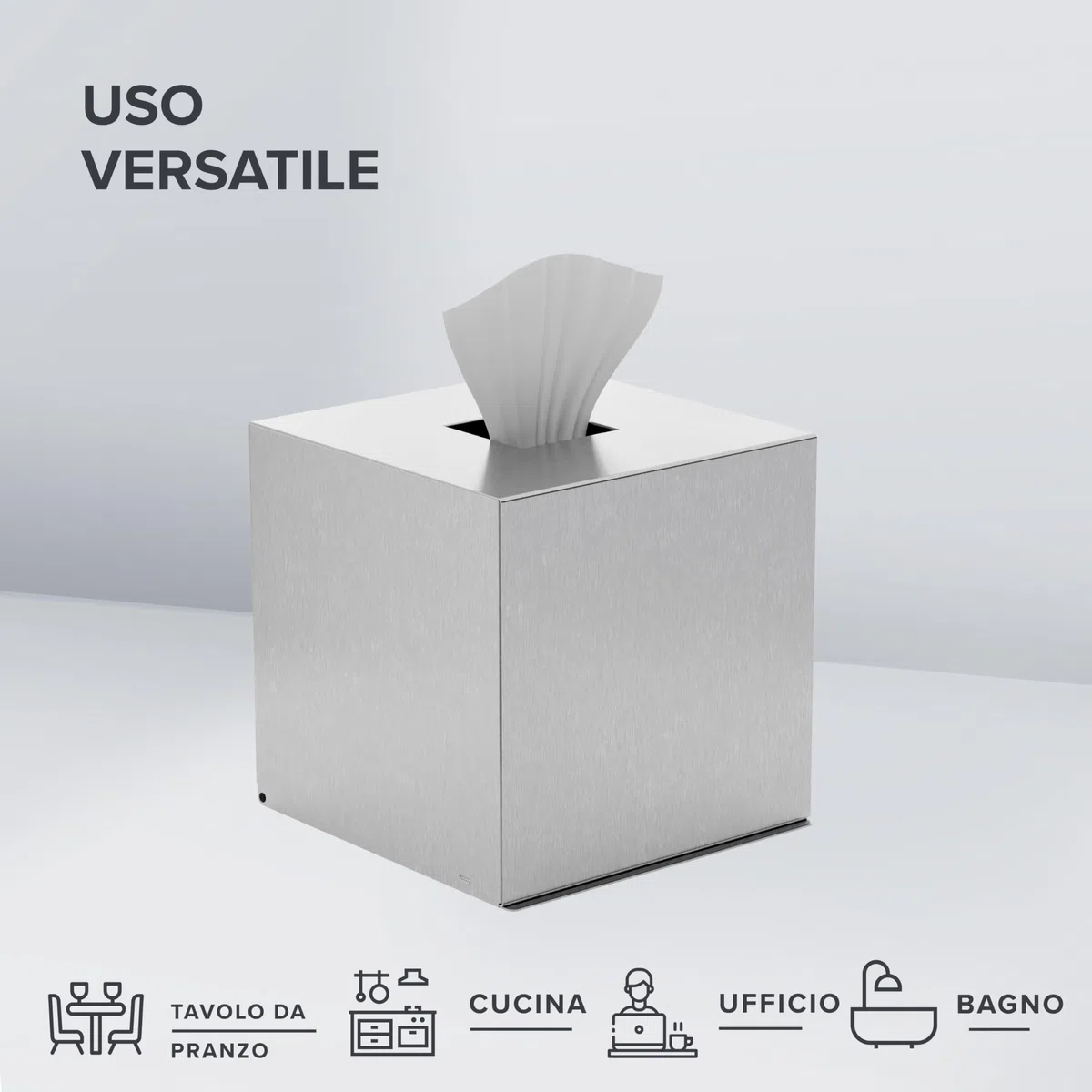 ovimar scatola quadrata per fazzoletti cosmetici Svitringen | acciaio inox | argento | dispenser per fazzoletti, asciugamani di carta o fazzoletti cosmetici | a forma di cubo per bagno, cucina