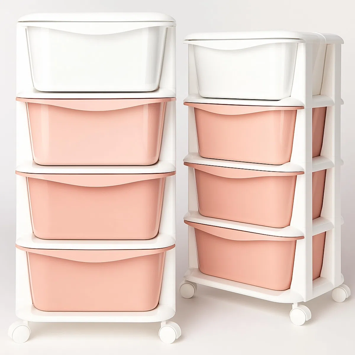 SPRINGOS Scaffale in plastica con 4 cassetti su ruote per giocattoli e accessori, organizzatore mobile per camera dei bambini e bagno