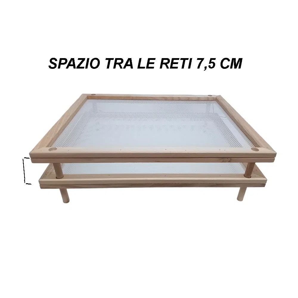 Set 4 Essiccatori impilabili sovrapponibili con telaio in legno e rete alimentare stendipasta per essiccare cibi alimenti pasta funghi verdure