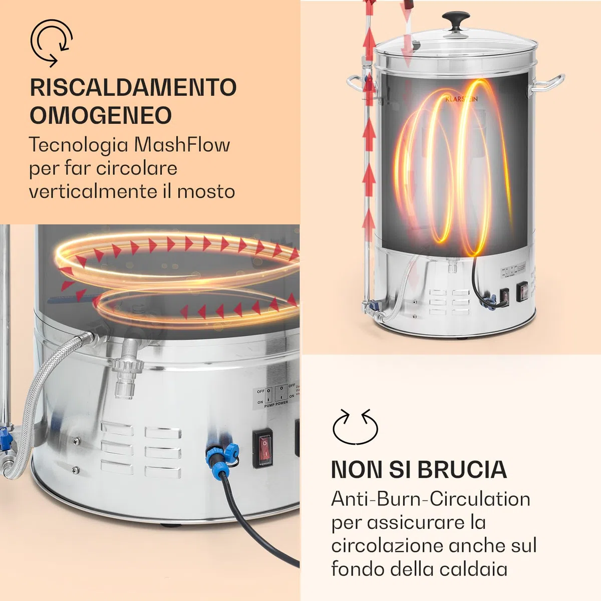 KLARSTEIN Kit Birra Artigianale Completo, Fermentatore Birra da 65L, Kit per Fare la Birra in Casa in Acciaio Inossidabile, Kit Birra Fai da Te, modalità Automatica, 3300W, Auto-Mode, Smart App