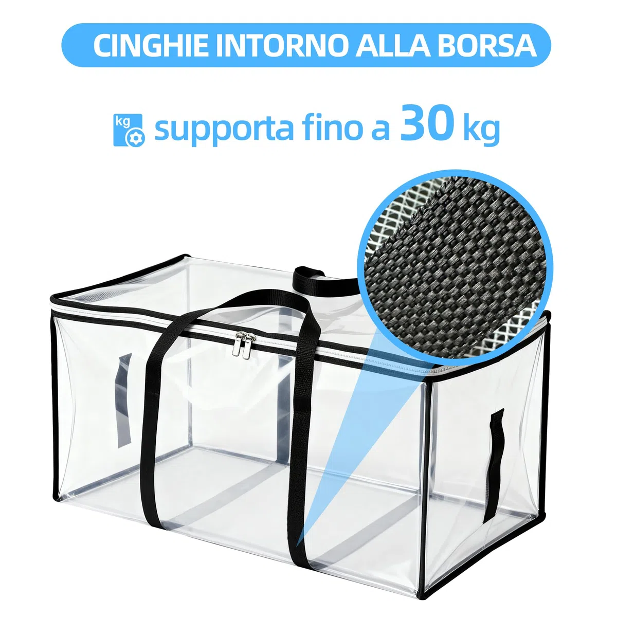 6 Pezzi Borse Trasloco 88L, Contenitori Pieghevoli Trasparenti in PVC Rinforzato 135 g/m², per Vestiti Piumoni Biancheria, Maniglie Rinforzate, Doppia Cerniera in Metallo