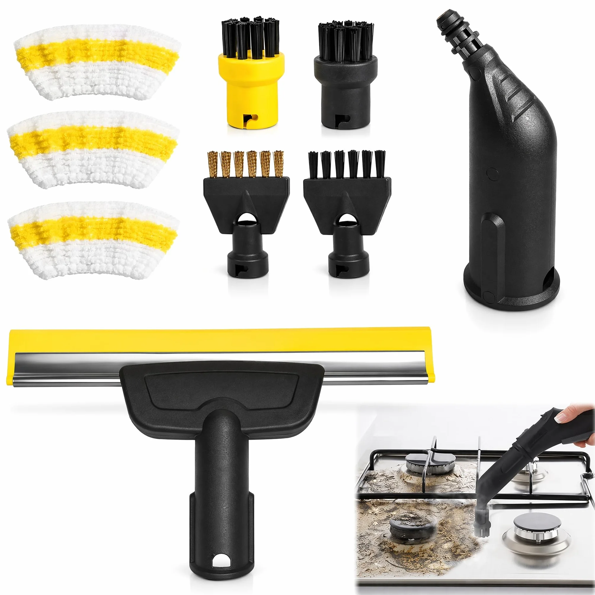 9 pezzi per Kärcher pulitore a vapore accessori SC1 SC2 SC3 SC4 SC5, spazzola rotonda, spazzola piatta, ugello curvo, spazzola a vapore manuale, rivestimento per panno di pulizia per Kärcher pulitore