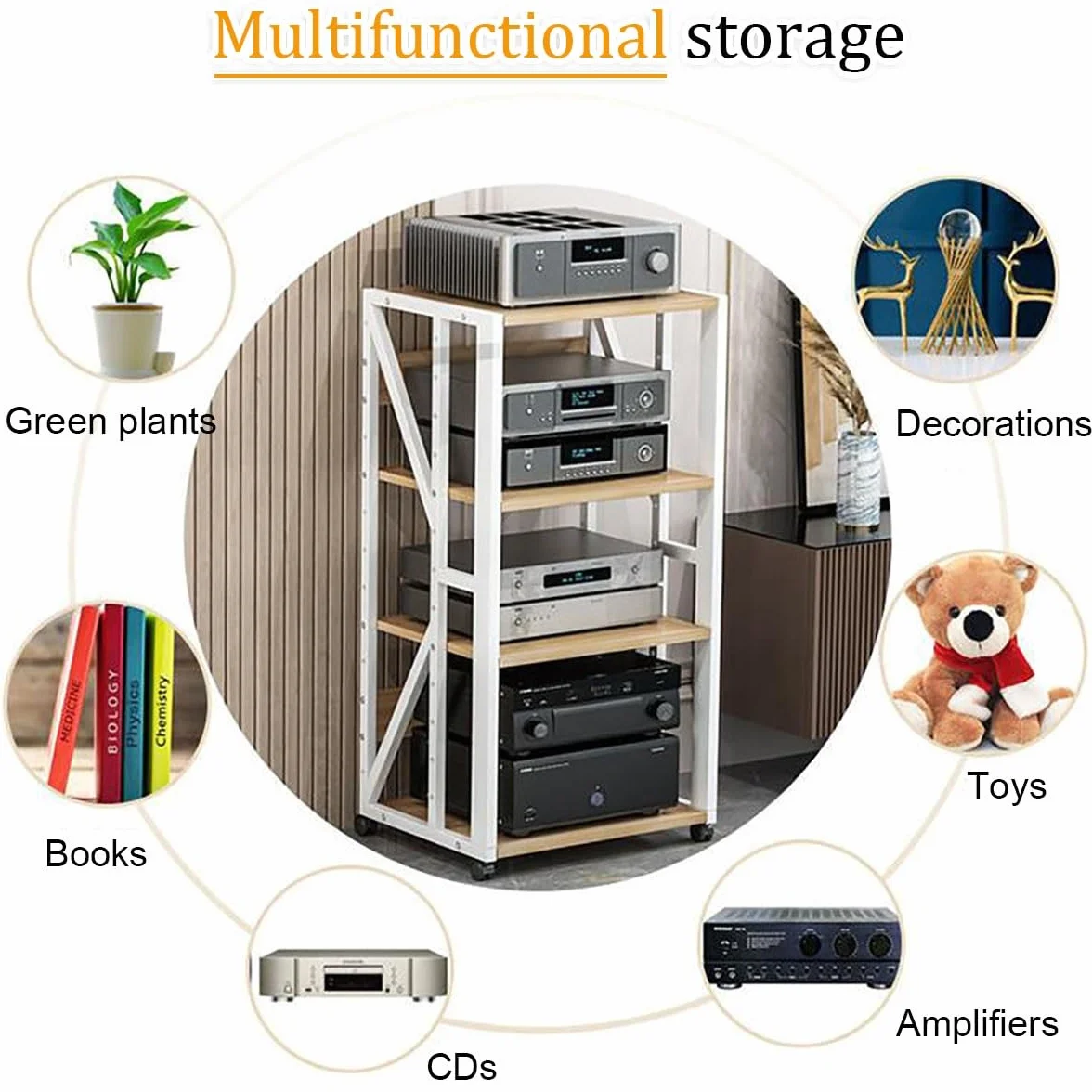 Rack Audio Mobile Con Ruote Universali, Av Tower Media Stand Supporto, 2/3/4/5 Livelli Armadio Audio HiFi Rack, Scaffale AV Per Rack HiFi Mobile, Per Soggiorno, Sala Teatro, Centro Intratte(Black,H49c