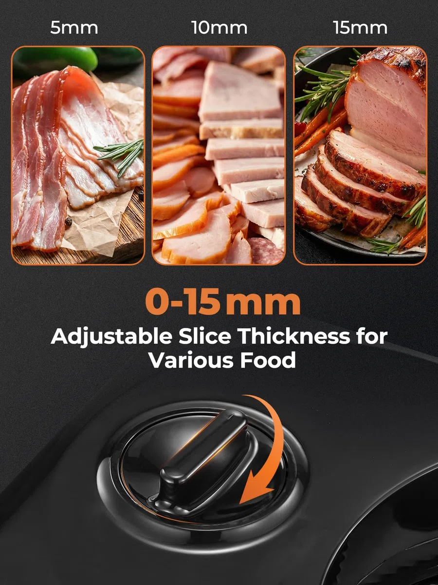 FOHERE Affettatrice Elettrica da Casa, Affettatrice Pieghevole con 2 Lame in Acciaio Inox, Spessore Regolabile 0-15mm – Perfetta per Pane, Formaggio, Salumi e Verdure