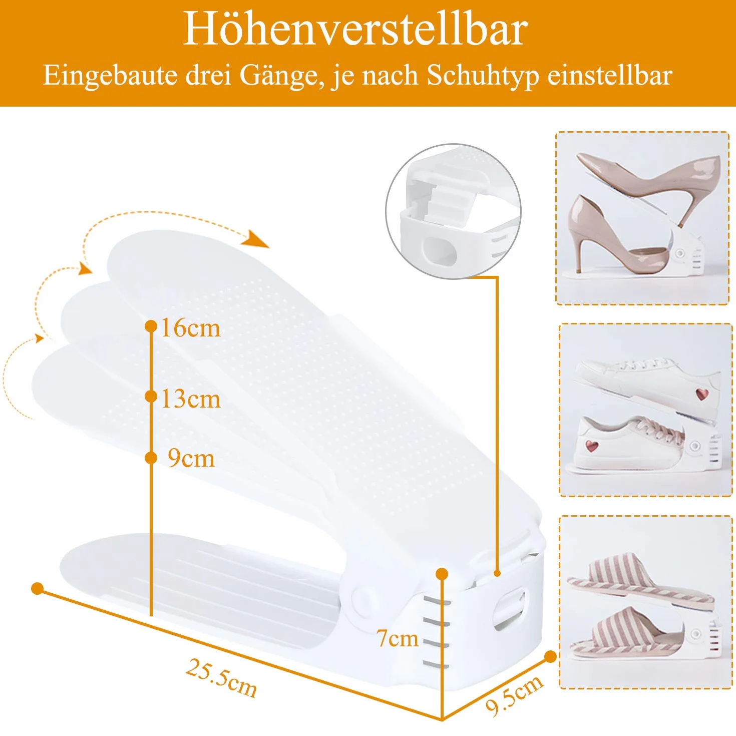 YUENFONG Portascarpe Regolabile 10 pezzi Portascarpe Regolabile, 3 Altezza Regolabile Antiscivolo in Plastica, per Organizzatore di Scarpe Scaffale Armadio, Bianco