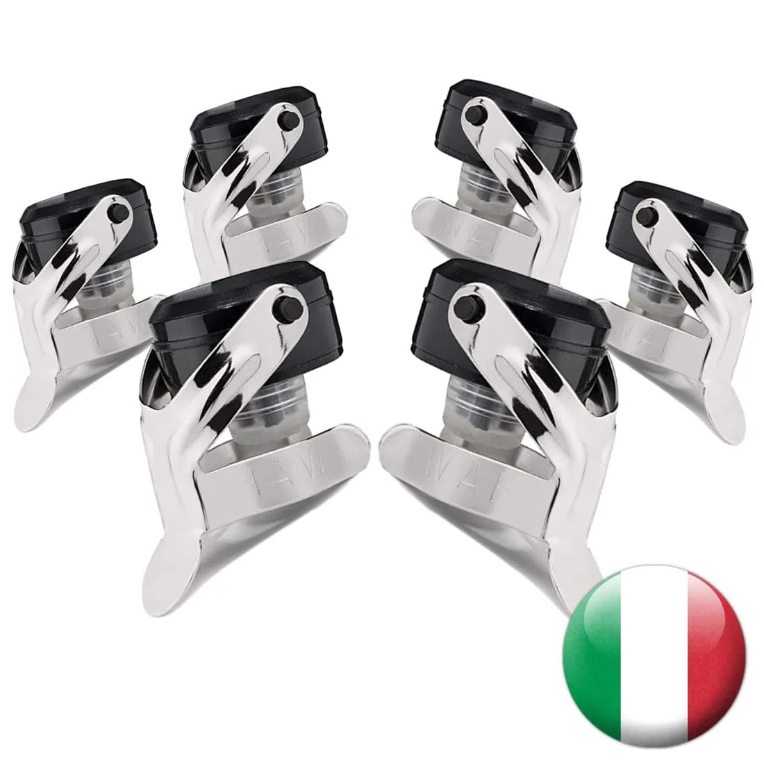 EUPOSIA - Made in Italy - SUPERTAPPO - Set di Stopper Universale Vino & Champagne - BLOCKWAF System fino a 6 Atm. - In Acciaio Cromato e Silicone - Mod. 1920 con Aletta INOX (Nero-6 pz)