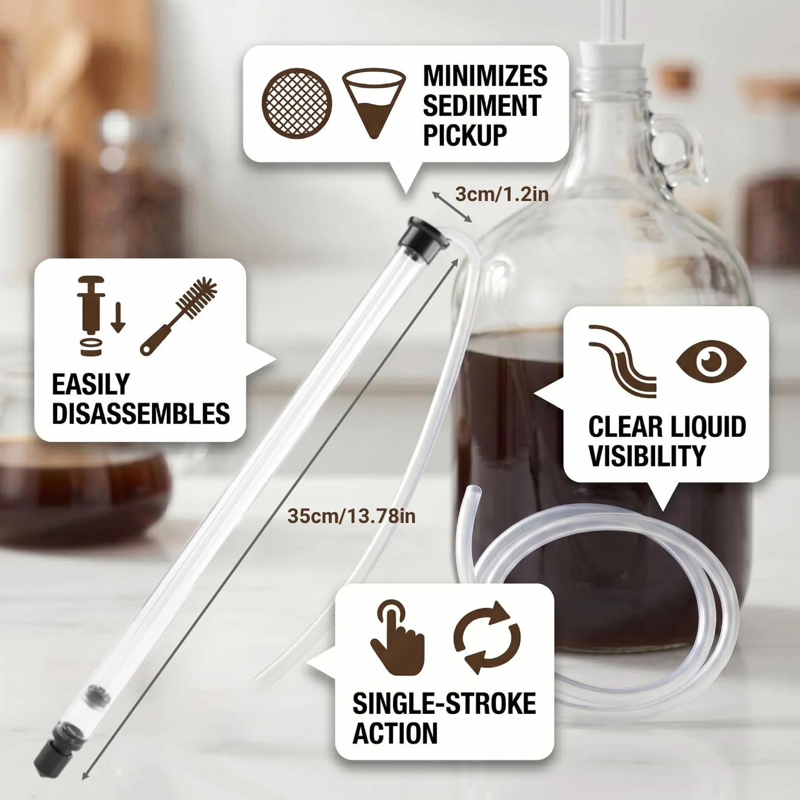 Sifone Vino 35cm con Tubo, Sifone Automatico Canna da Travaso per Birra