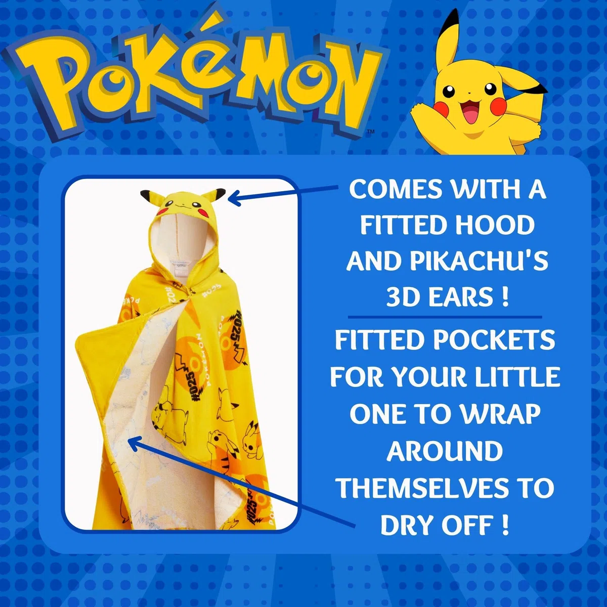 Asciugamano con cappuccio Pikachu 100% cotone Bambini Orecchie 3D Vestiti Pikachu Poncho Asciugamano da spiaggia Bagno Asciugamano per nuoto Omslag