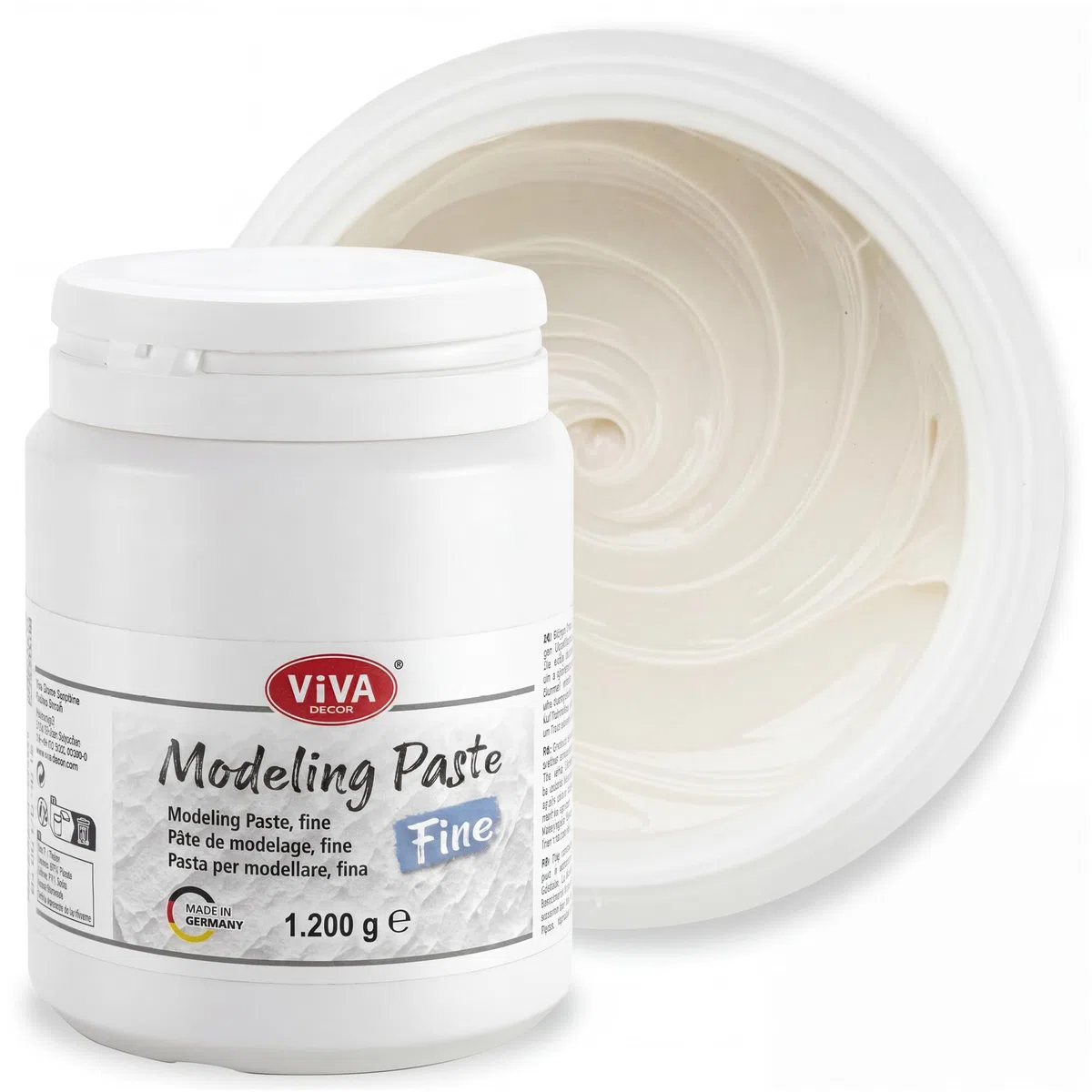 Viva Decor® - Pasta di struttura fine (1200 g, bianco), opaca, a base d'acqua per superfici in rilievo o plastica, per creativi e artisti