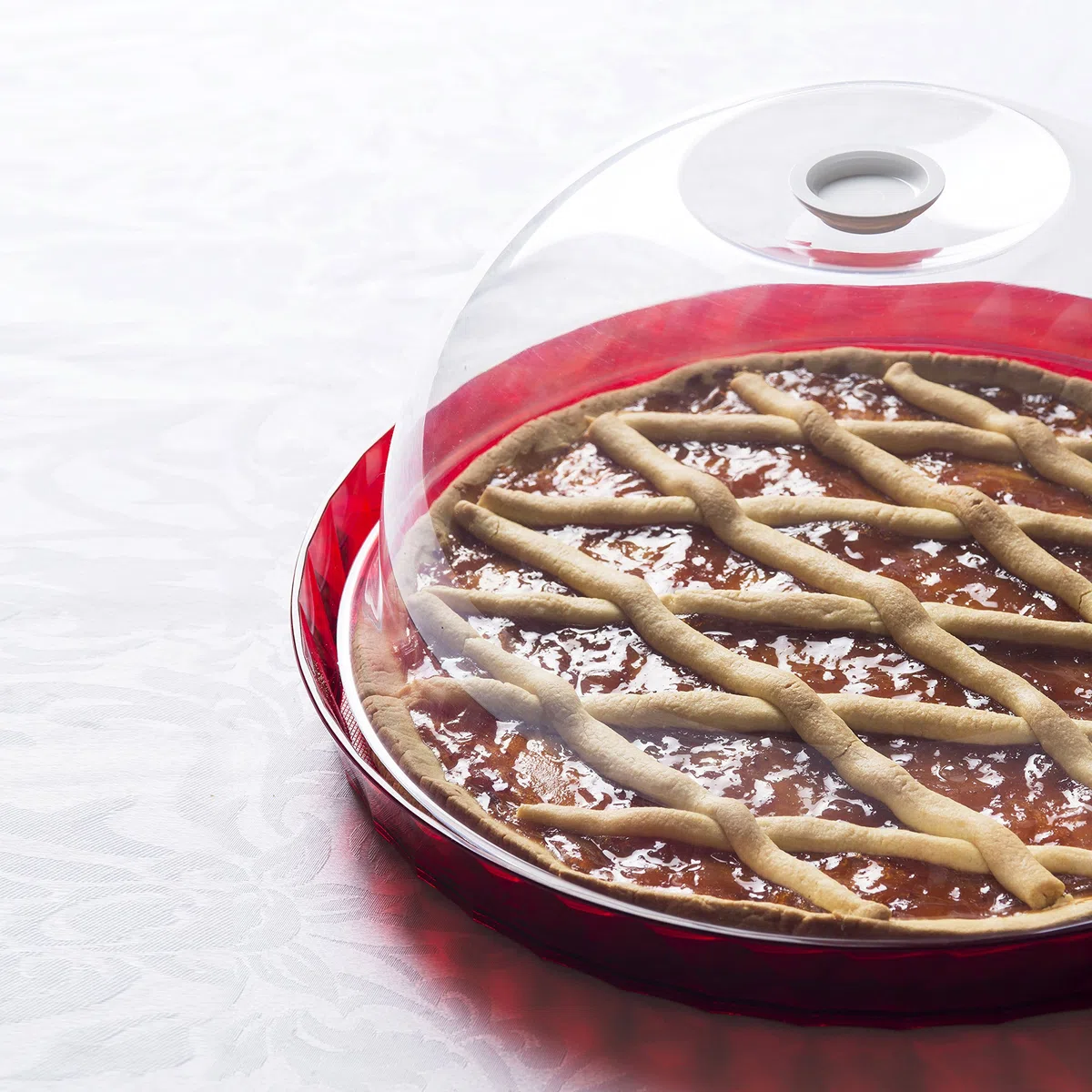 Omada Design Porta dolci da 36 cm, piatto per torta con campana da 16,5cm, in plastica infrangibile, Made in Italy, Linea Diamond, Trasparente
