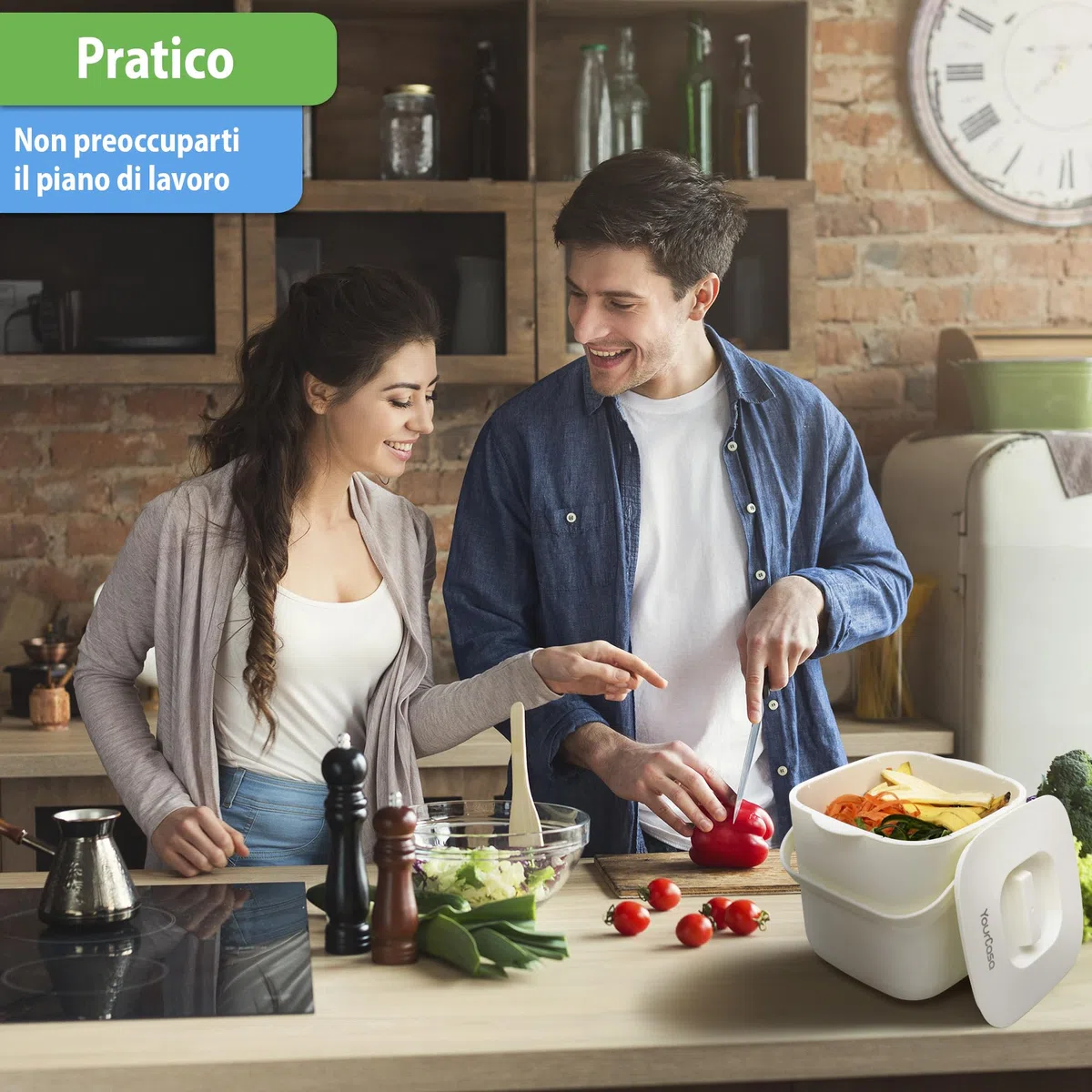 YourCasa pattumiera cucina 7 l - bidone umido - lavabile in lavastoviglie - con setaccio - pattumiera umido - bidoncino umido cestino umido cucina umido antiodore contenitore umido cucina (Bianco)