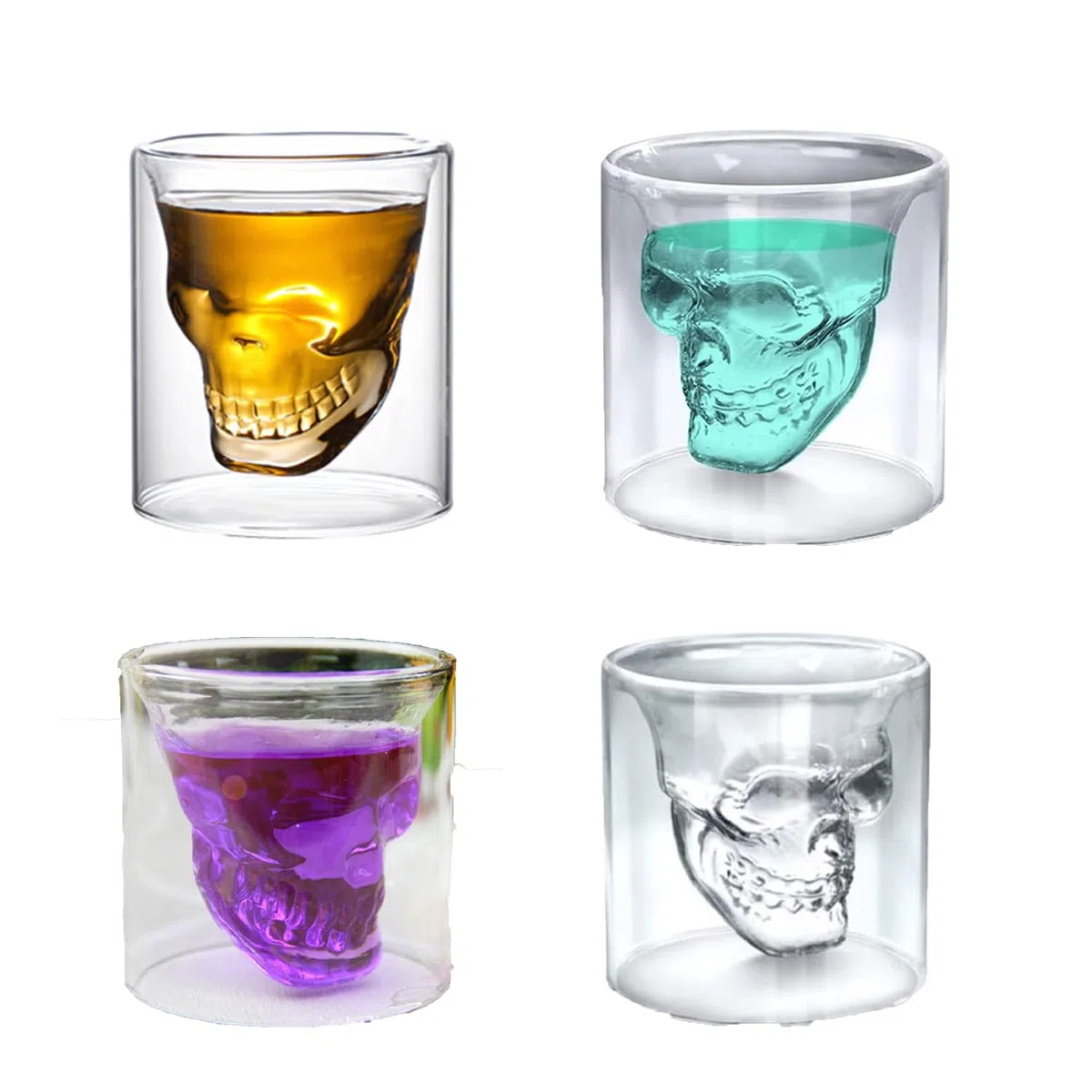 4 Pezzi 75 ml Bicchieri Da Liquore a Forma Di Teschio, Bicchieri Teschio, Tazze Da Caffè a Forma Di Cranio, Vetro Borosilicato Ad Alto Contenuto Di Boro, Trasparente, per Vino, Vodka, Feste, Domestico
