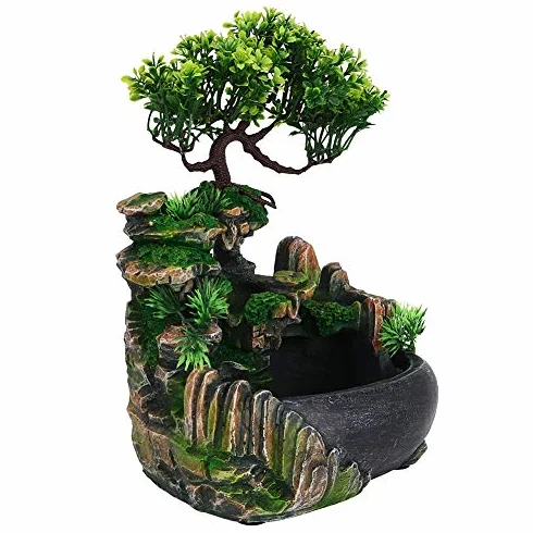 Ausla Fontana da Tavolo Zen, Fontana con LED e Design Feng Shui per Interni ed Esterni, Base Leggera Umidificatore con Nebulizzatore, Decorazione Casa e Ufficio 220V