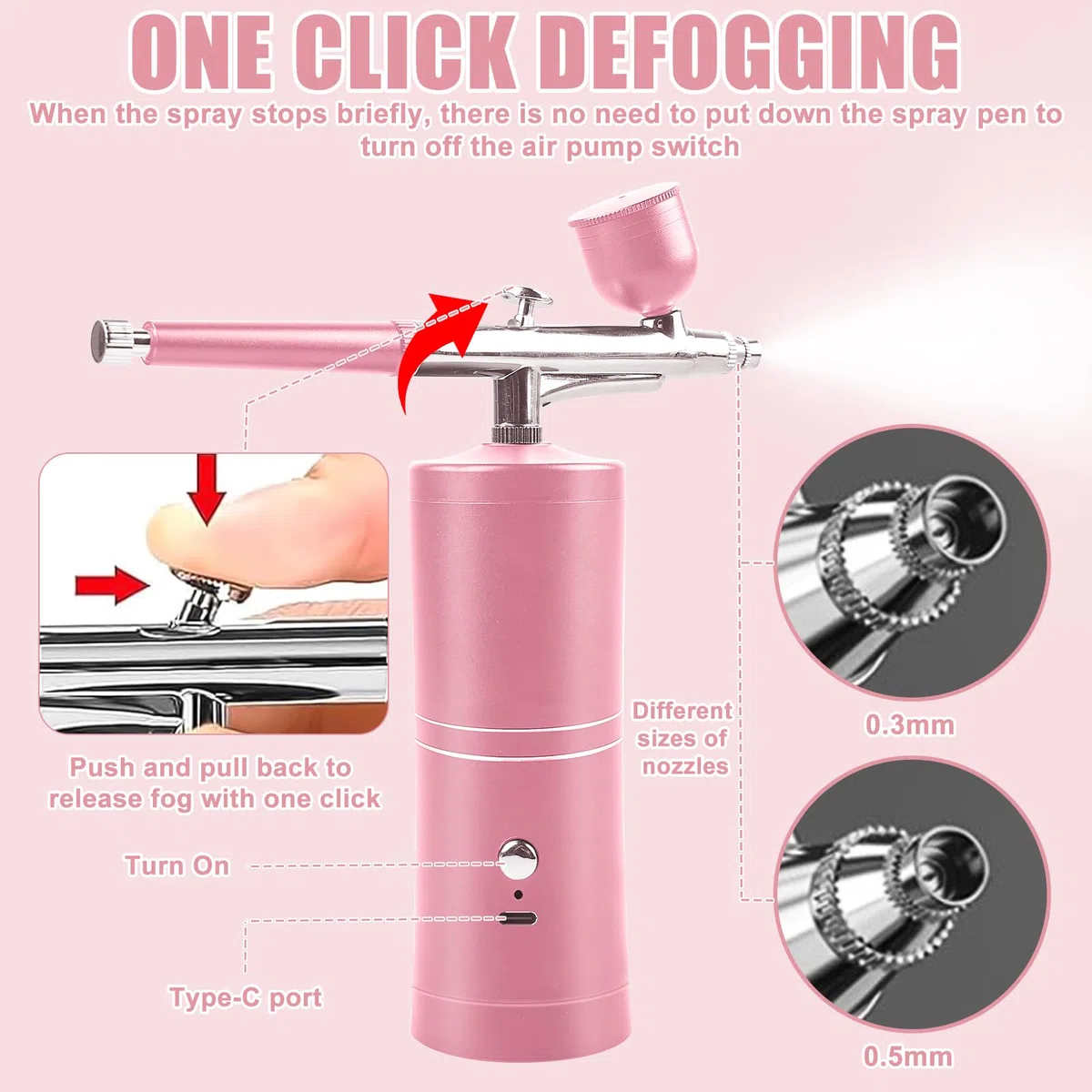 Kit Aerografo Con Compressore, Compressore Aerografo, Kit Aerografo Ricaricabile Aria Spazzola Airbrush Pistola Aerografo Portatile Spazzola Aria Per Trucco, Nail Art, Decorazione Torta Rosa