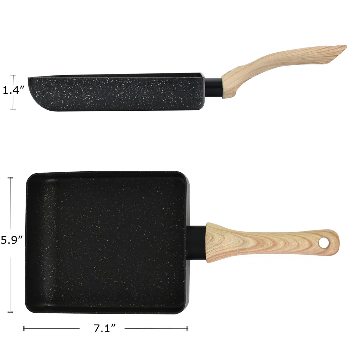Artcome padella giapponese per omelette con rivestimento antiaderente Tamagoyaki Egg Pan rettangolare, con spatola e pennello in silicone, piastra nera e gomma magica, 17,8 x 15,2 cm (nero)