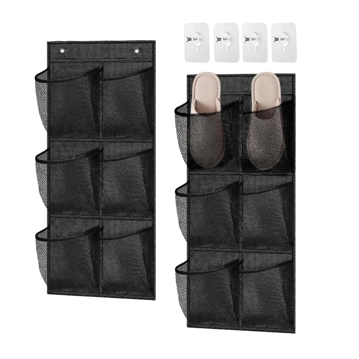 2 Pezzi Shoe Storage Organizer con Gancio, Scarpiera Sopra la Porta, Portascarpe da Appendere Camper, Organizer per Scarpe, Scarpiera da Appendere Sopra la Porta per Cucina,Camera da Letto (Nero)