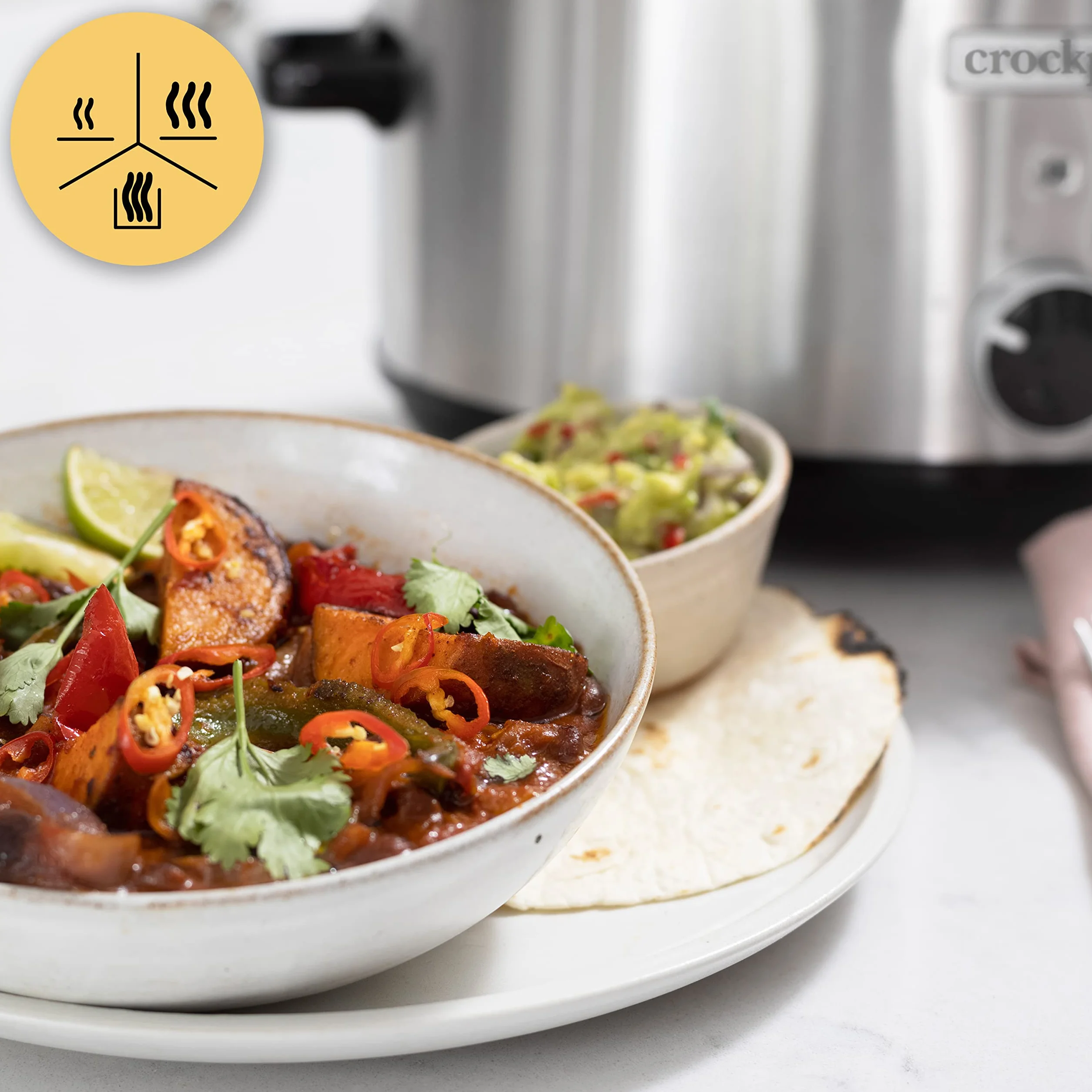 Crock-pot Pentola per Cottura Lenta, Slow Cooker, 3.5 Lt, fino a 4 Persone, Sizzle&Stew, Pentola interna in alluminio per rosolare sul fuoco, 2 Impostazioni Cottura e Funzione Warm, 210W max, Argento
