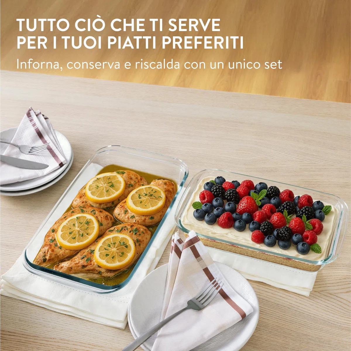 Navaris Teglia Forno Rettangolare - Set di 2 Teglie Forno - Contenitori in Vetro per Alimenti - Pirofile con Coperchio per Freezer - Adatte a Cottura e Conservazione in Frigorifero