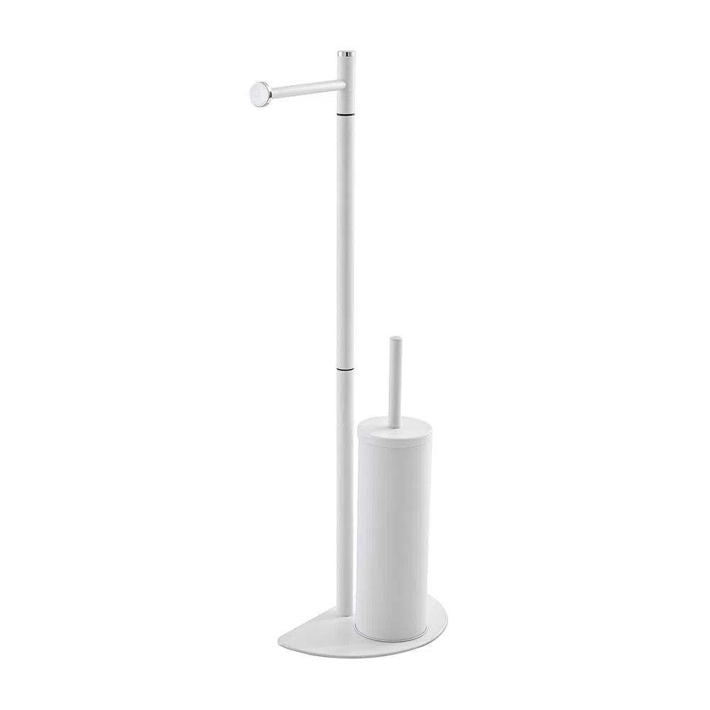 Piantana Bagno salvaspazio in acciaio, disponibili in 2 colorazioni, base ergonomica salvaspazio (Bianco, Portascopino)