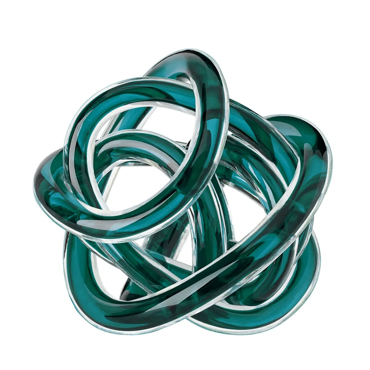Torre & Tagus Orbit - Scultura in vetro soffiato a bocca con nodo infinito, 7,6 cm, decorazione in vetro, decorazione per la casa, piccolo centrotavola, decorazione da tavolo per la casa (verde blu)