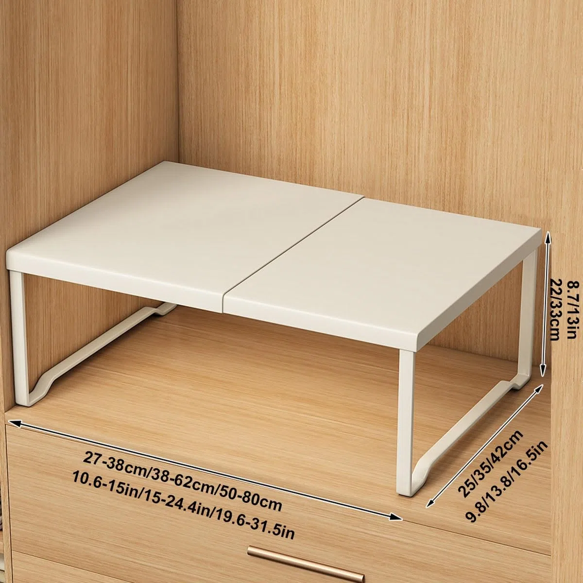Mensola Estensibile per Armadio, Ripiano Salvaspazio Cucina,Scaffale Portaoggetti Espandibile per Armadio Acciaio al Carbonio, per Bagno, Cucina(White,L20-31.5inW16.5inH13in)
