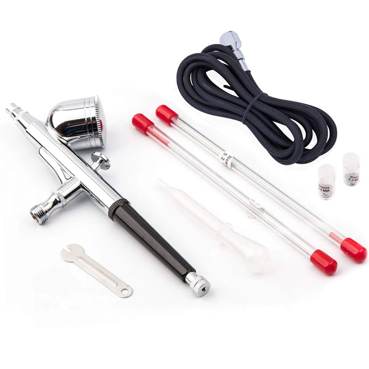 Fengda Aerografo Pistola doppia azione Kit Aerografo a gravità Aerografia Set FE-130K con 0,2 mm / 0,3 mm / 0,5 mm ago/iniettore e tubo