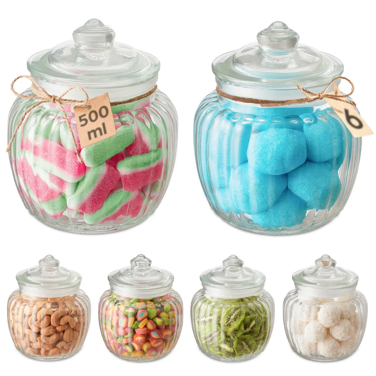 Star-Line -Set di barattoli in vetro a chiusura ermetica, capacità: 500 ml, contenitore per caramelle, ingredienti, spezie, 6 pezzi