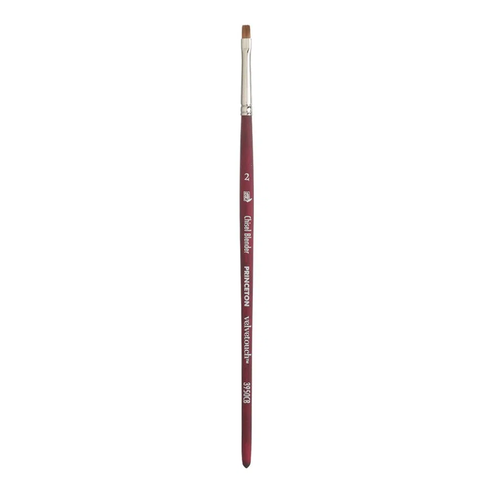 Princeton Velvetouch Artiste, Mixed-Media Brush for Acrylic, Watercolor & Oil, Series 3950 Chisel Blender Luxury Synthetic, Size 2