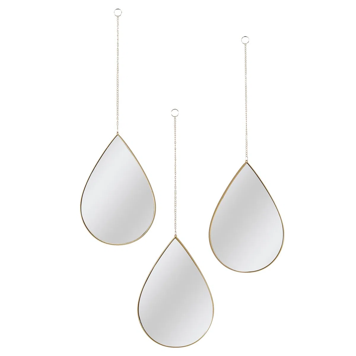 Lussuoso specchio sospeso a forma di goccia, set da 3 pezzi, cornice dorata, specchio decorativo da parete - oro