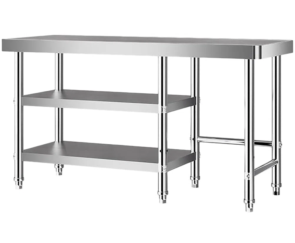 Tavolo da Lavoro Inox, 3 Ripiani, Portata 200 kg, Tavolo in Acciaio Inox Resistente per Preparazione Alimenti Banco Cucina Inox per Ristoranti Panificio Macelleria,110x60x80cm