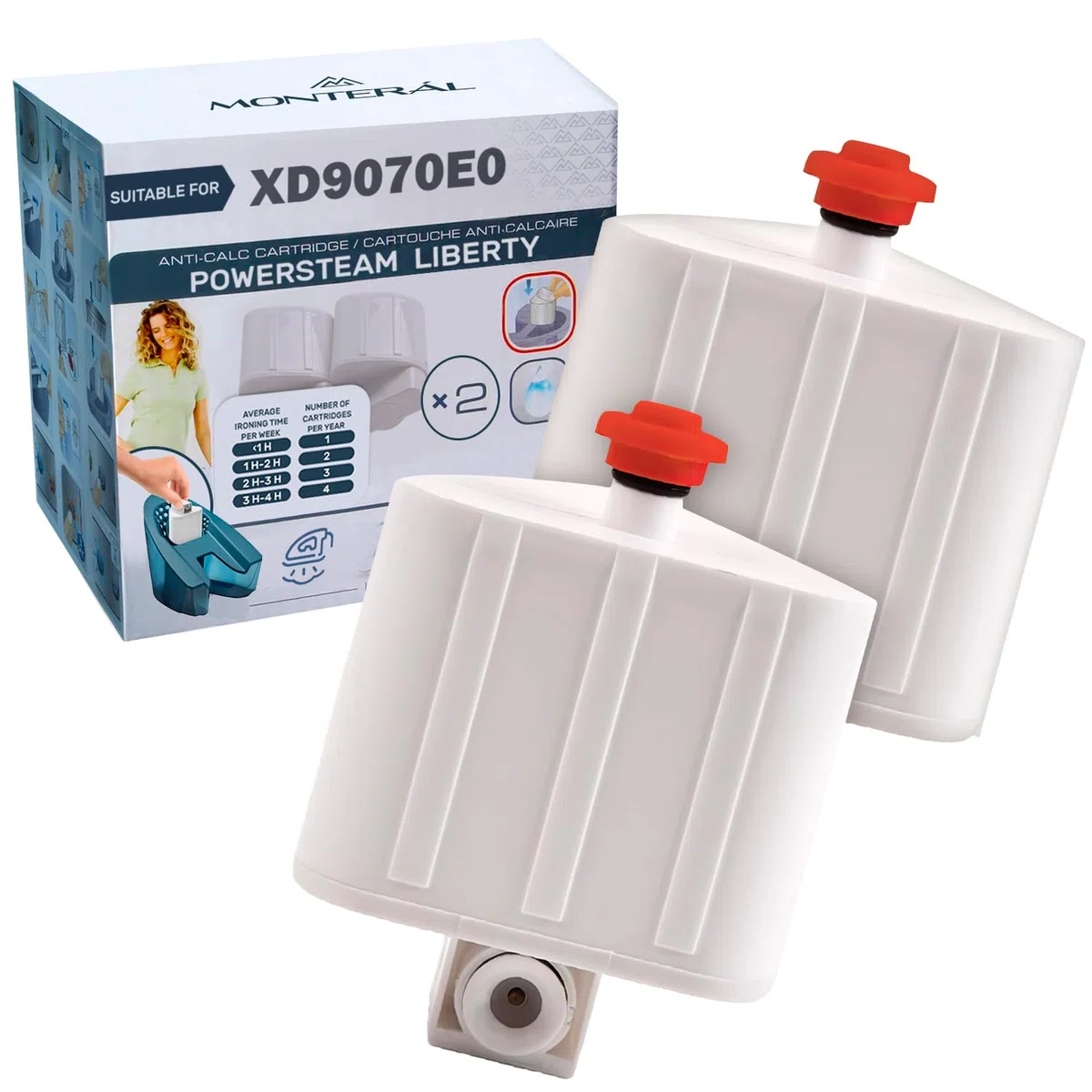MONTERAL XD9070E0 per Rowenta Liberty Powersteam Cartuccia Anticalcare Set 2 Adattato per Tefal per Calor Ferro da Stiro a Vapore con Caldaia