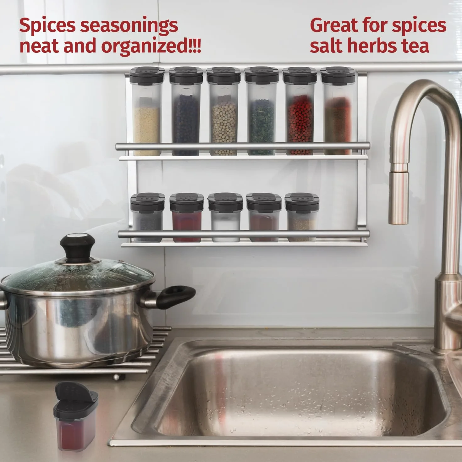 SIGNORA WARE Contenitori in plastica per spezie – Set di barattoli per spezie 8 pezzi, 4 mini, 4 grandi – Barattoli per spezie per conservare spezie, erbe, marinata, zucchero, sale, pepe – Barattoli