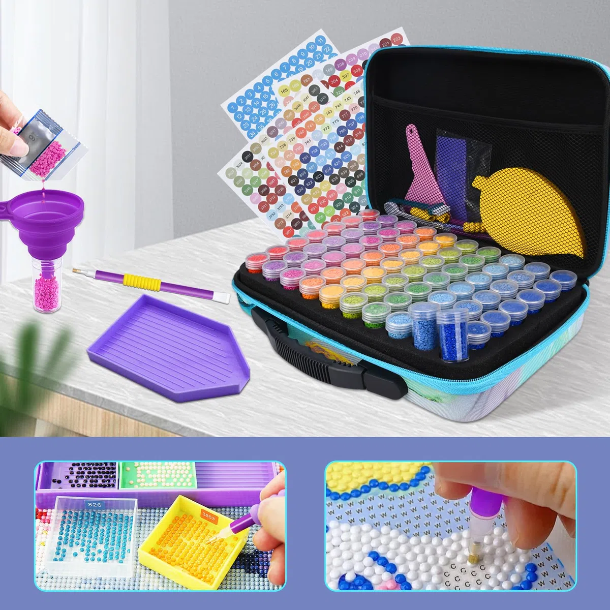 Diamond Painting Kit Completo,Diamond Painting Accessori,70 Slots Diamant Painting Accessori,Strumenti di Pittura Diamante,per Fai da Te,Gioielli,Artigianato d'Arte E Punto Croce