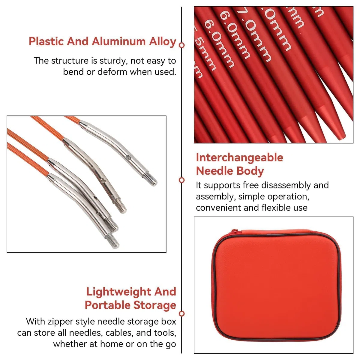 Kit 13 Paia Aghi Maglia 4 Pollici Lungo, Set di Aghi Circolari Alluminio Cavi 40/60/80/100cm Uncinetto Maglia Uncinetto Staccabile con Custodia per Maglia DIY