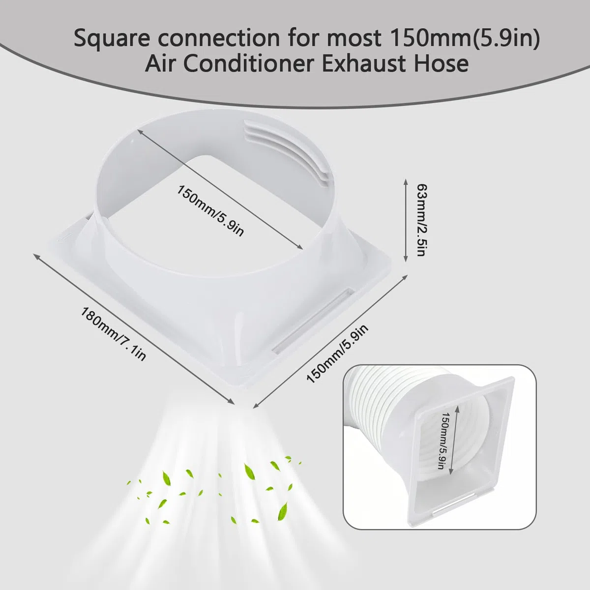 Connettore Tubo Condizionatore 5,9 Pollici Abs Da Quadrato A Tondo Design Filettato Universale Adattatore Portatile Per Collegamento Aria Condizionata