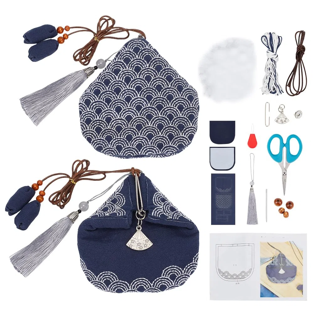 FREEBLOSS Kit Fai Da Te Sashiko - Portamonete, Kit Da Cucito a Mano Con Forniture Complete, Kit Punto Croce Giapponese, Kit Ricamo per Principianti e Adulti