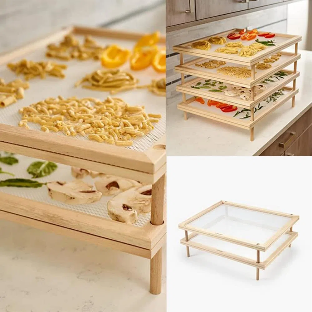 Pasta pieghevole per pasta secca, asciugatrice per pasta fatta in casa, pasta in legno naturale con 4 aste di base singola