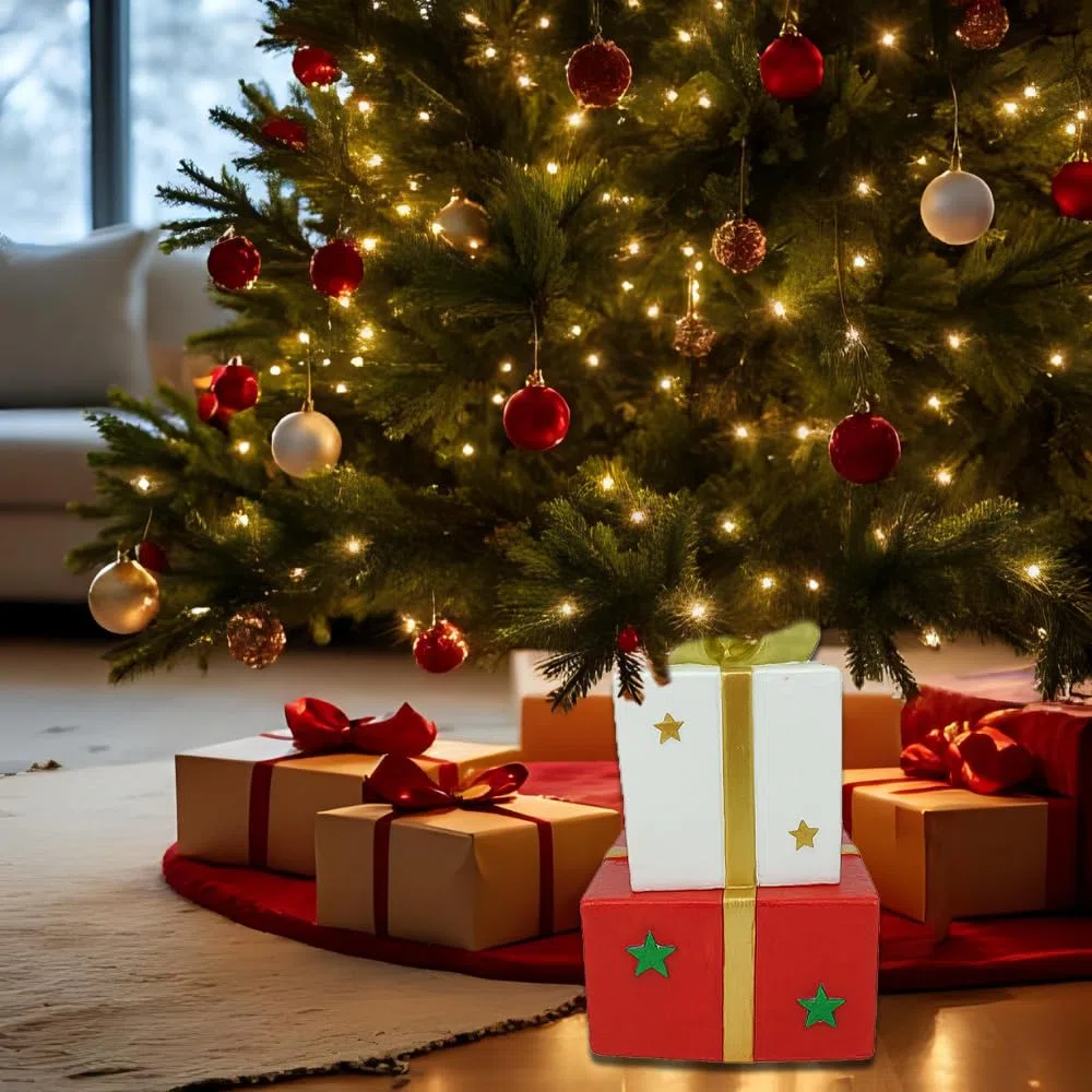 Base Supporto per Albero di Natale 150/180H CM- Pacchi Regalo, Fiocco, Stelle, in Magnesia, Decorazione, Base di Metallo -Kit di Fisaggio (27,5x25x50h cm)