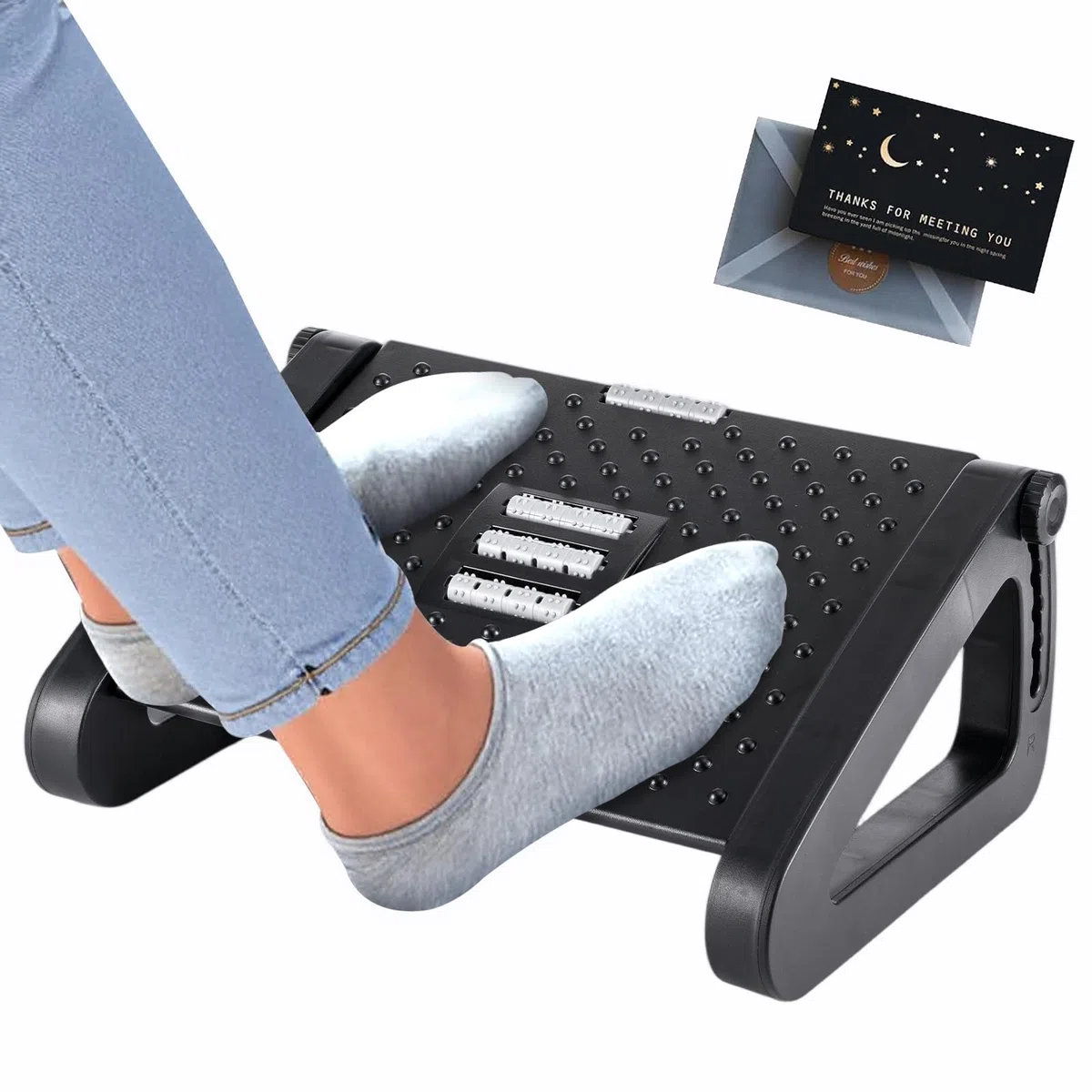 Poggiapiedi per Scrivania Regolabile,Poggia Piedi con Funzione di Massaggio,Poggiapiedi Ergonomico per Migliorare la Postura,per Casa,Ufficio e Viaggi