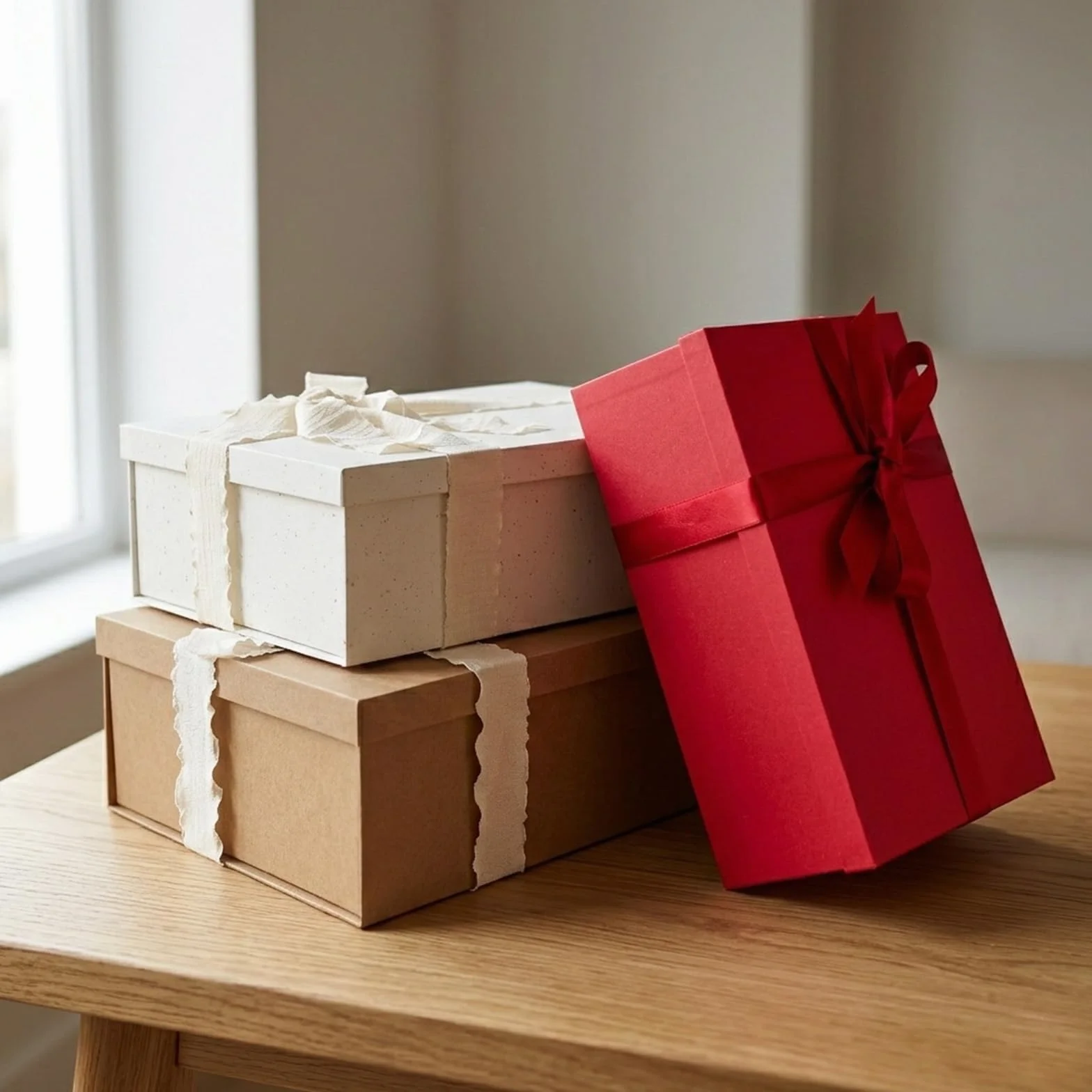 Tekhoho Grande Scatola Regalo Kraft 44x33x14cm, Scatola Rettangolare Premium con Coperchio per Regali, Confezione Regalo Natale Matrimonio Compleanno Festa, Stile Rustico.