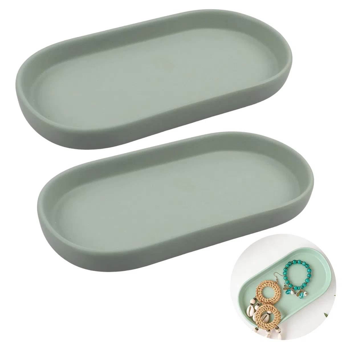 2 vassoi decorativi in ceramica, per bagno, cucina, sala da pranzo (verde)