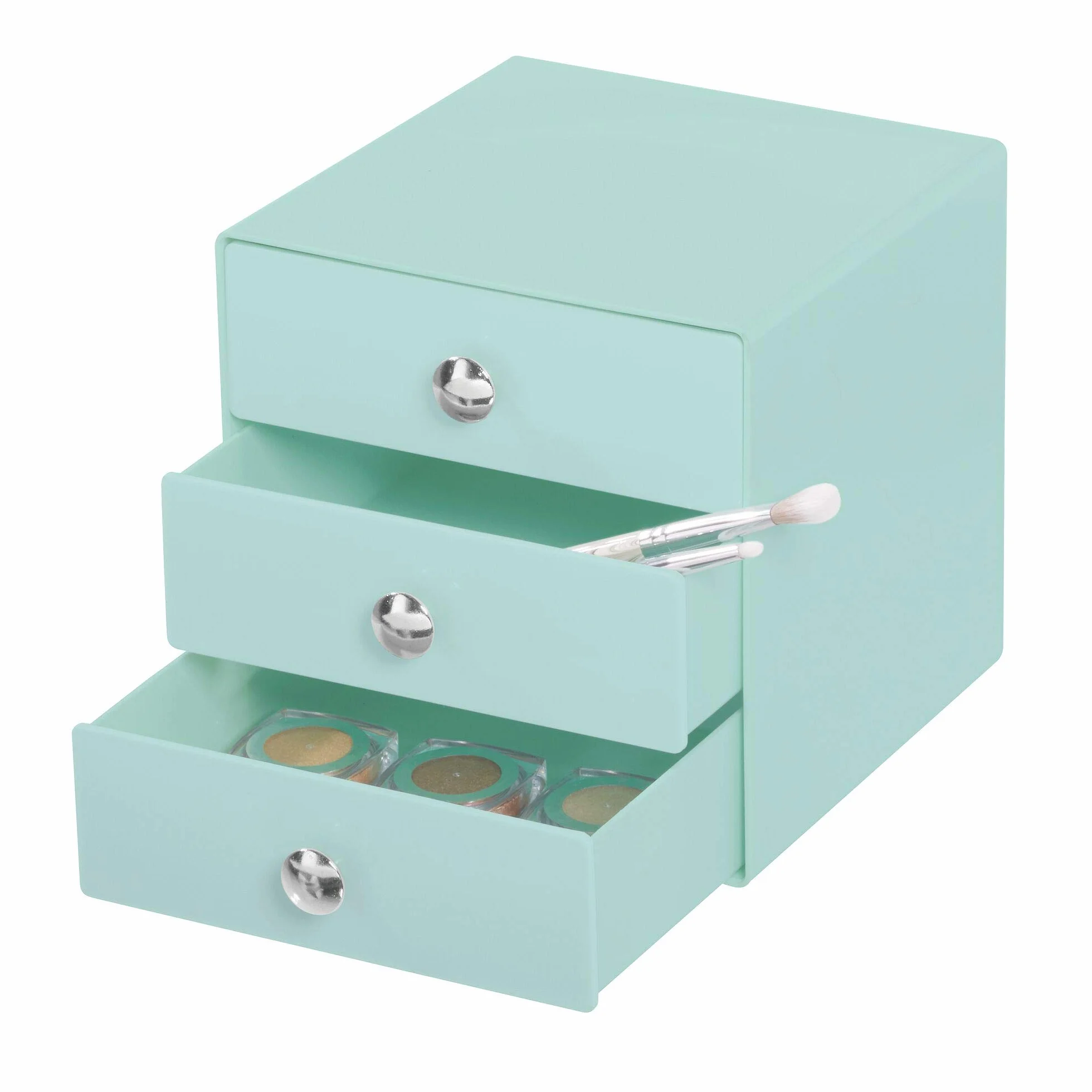 iDesign Drawers Cassetti Porta Trucchi, Mini Cassettiera Di Qualità Per Make Up, Bijoux Ecc., Cubi Porta Cosmetici Con 3 Cassetti, Plastica Verde Menta