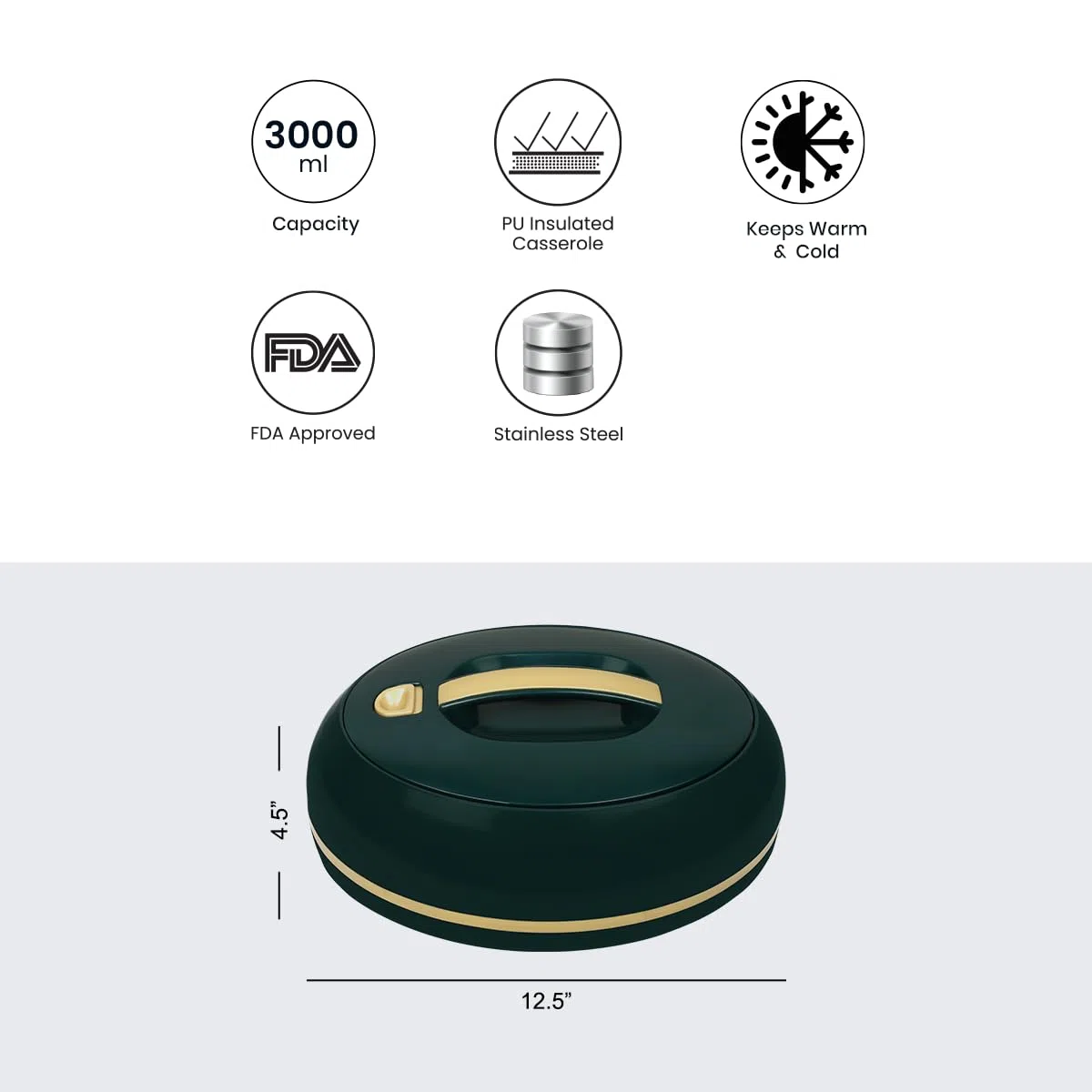Elegante casseruola ovale isolata, coperchio aperto con una sola mano, 0,9 l, di lusso, scaldavivande, ciotola termica per buffet/feste, contenitore per alimenti caldi in acciaio inox, pino scuro