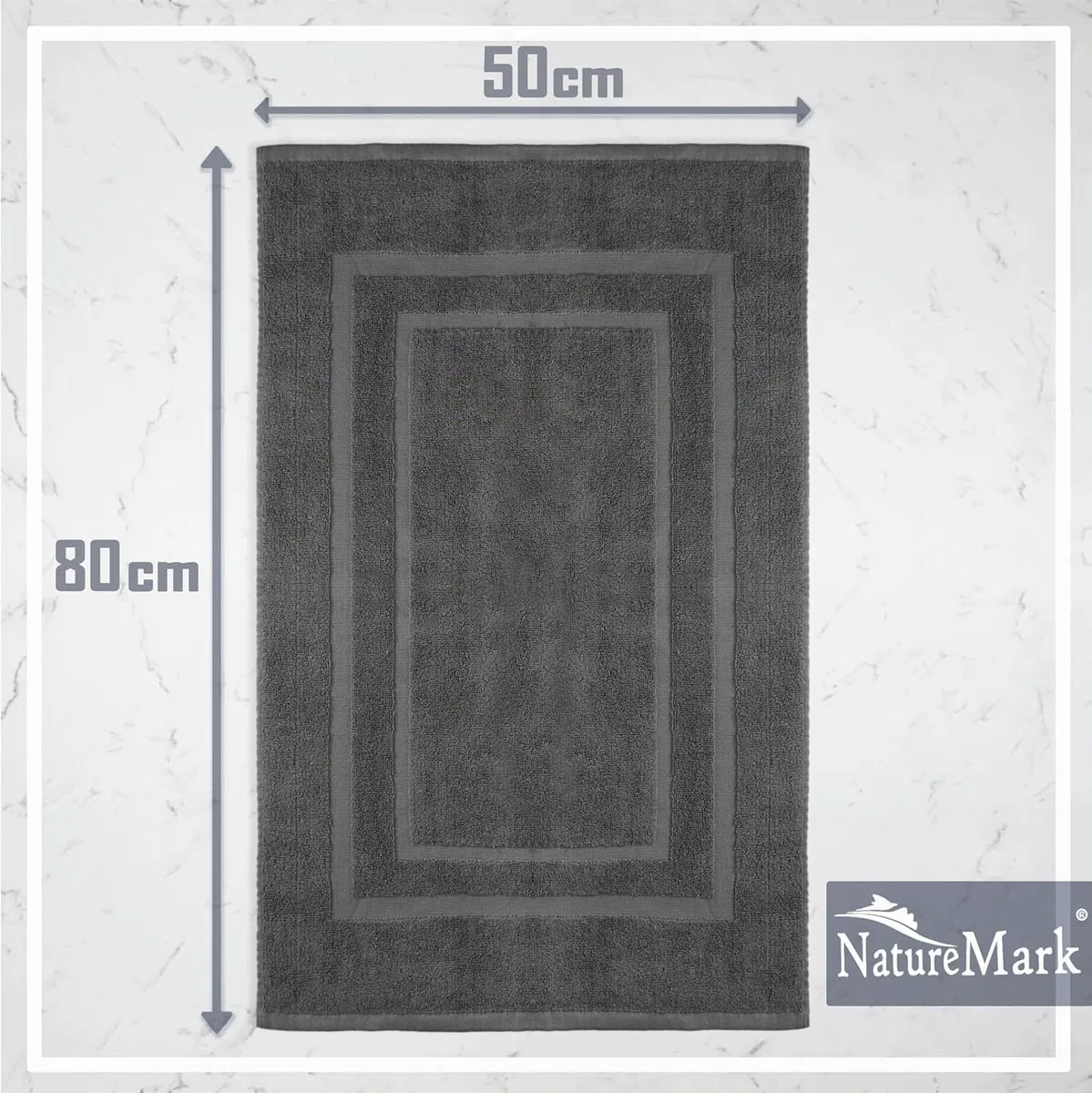 NatureMark Set di 2 Tappeti da Bagno 50x80 cm – Cotone Spugna 800 g/m² – Tappeti Bagno Spessi e Altamente Assorbenti – Asciugatura Rapida – Senza Base in Gomma – Grigio Antracite