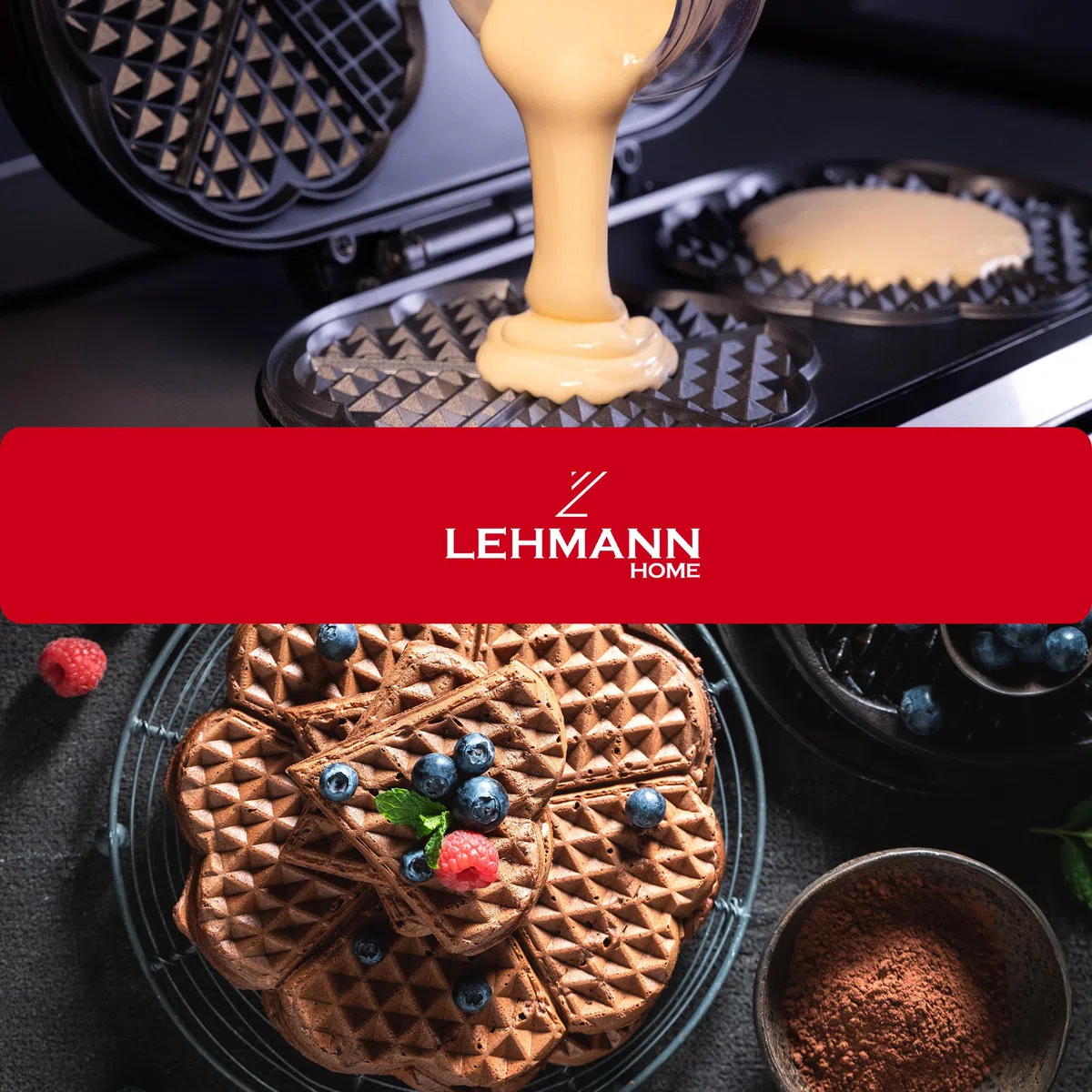 LEHMANN Doppio Piastra per Waffle a Forma di Cuore, Waffle Maker per 10 Cuori, 2 Superfici di Cottura Antiaderenti, Controllo Della Temperatura, Indicatore di Pronto, 1200W, Nero/Argento
