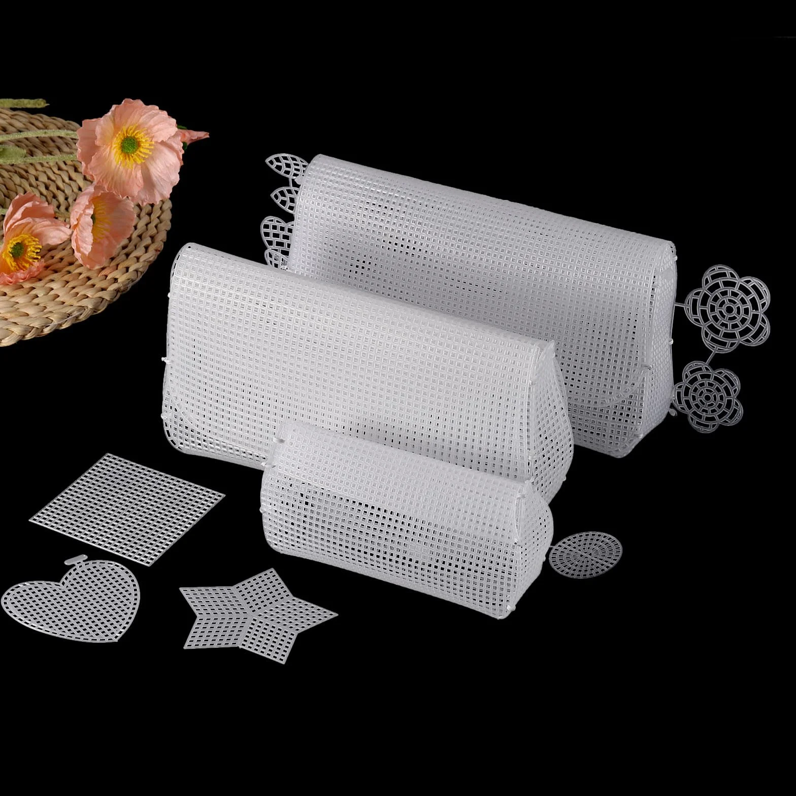 QUARKZMAN 4pz Foglio Tela in Rete Plastica 6 Conteggi 41,2cm/ 16,2"per Realizzare Borse Uncinetto Tracolla in Tela Vuota per Ricamo ad Ago Borsa Maglia Uncinetto, Nero