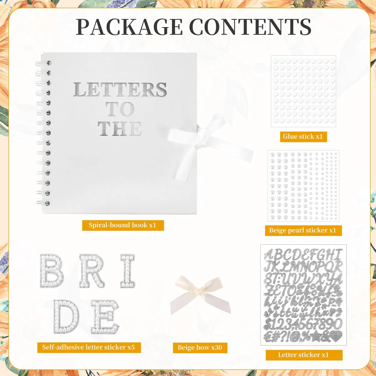 Penitue 21x20,5cm Kit Scrapbook Letters to the Bride, Libro Ricordi Nozze Libro degli Ospiti Bianco Sposa Album Fotografico con Adesivi Lettere Metalliche e Perle e Fiocchi Regalo Bridal Shower