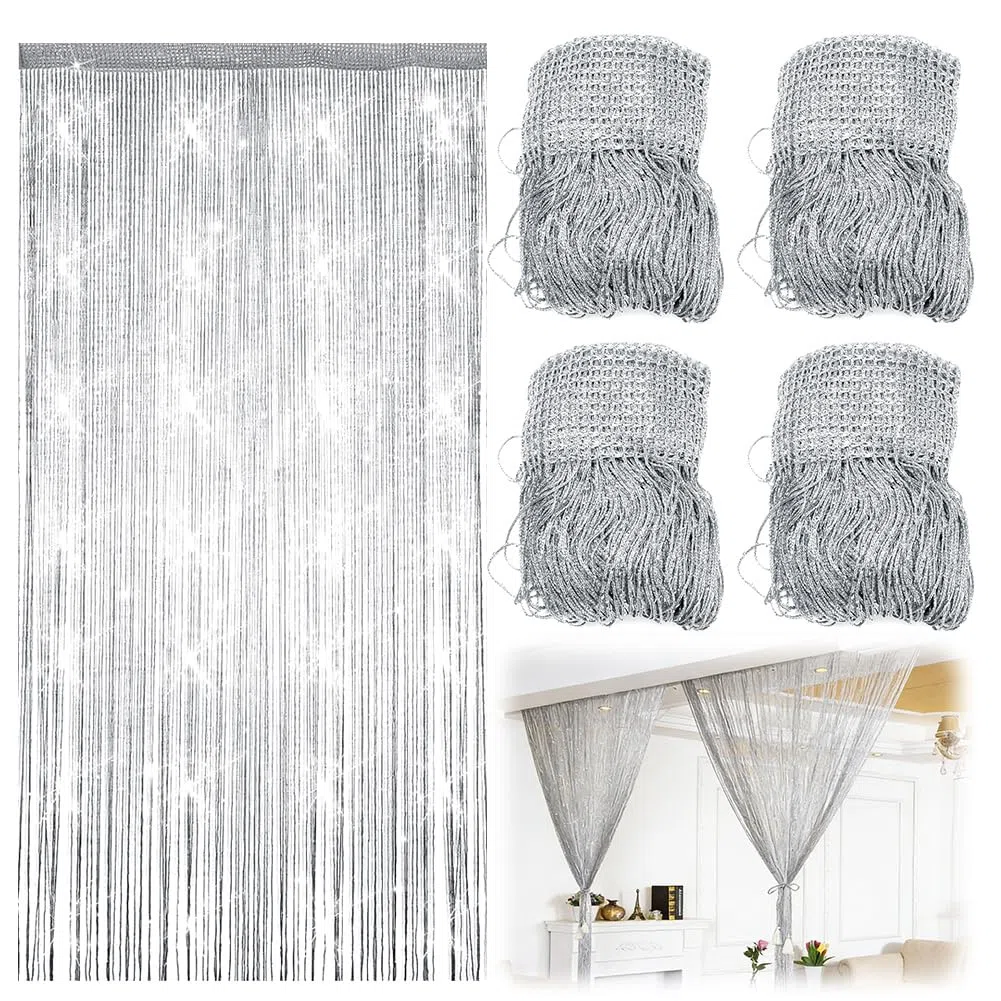 4 Tende a Fili Divisorie 100x200 cm, Decorazione con Perline e Brillantini, Adatte per Porte Finestre Matrimoni e Feste